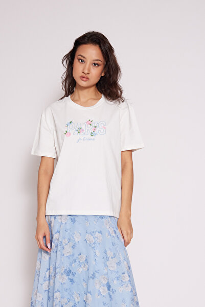 Nisan Tricou cu mânecă scurtă brodat, ecru