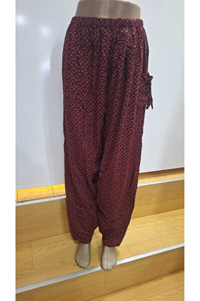 NUR TEKSTİL kadın bordo desenli dar kesim pamuklu viskon beli lastikli tuncel...
