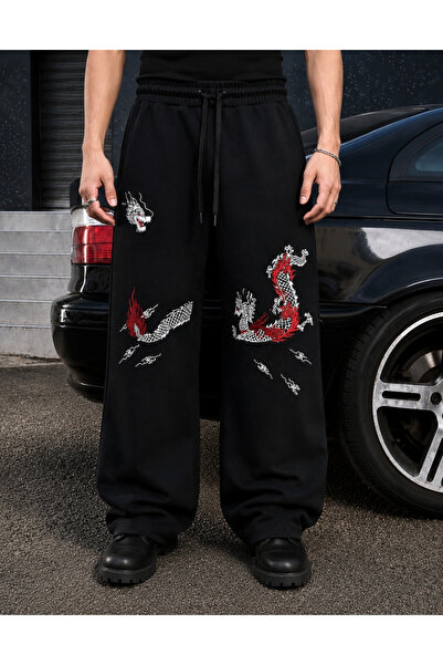 BPM Premium Embroidered Dragon Patch Baggy Sweatpants
