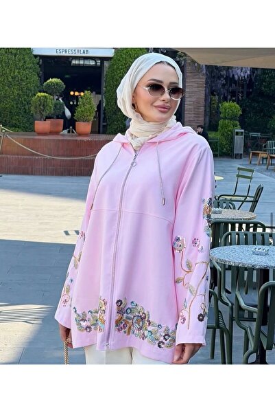 Sara Deluxe قبعة فاخرة مطرزة بالخرز مع غطاء للرأس وسحاب للإغلاق