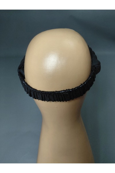 keşancım Black Knitted Elastic Bandana with Evil Eye and Gold Sequins