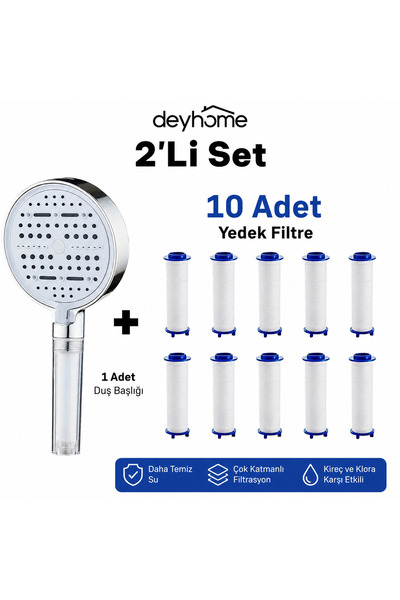 DEYHOME 6 Fonksiyonlu Filtreli Duş Başlığı Basınç Artırıcı Duş Başlığı + 10 A...