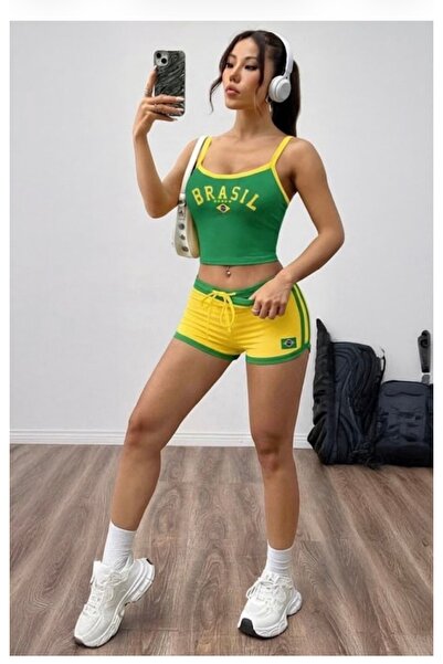 Köstebek طقم شورت أخضر مخطط باللون الأخضر الفاتح من Green Vintage Brasil مكون...