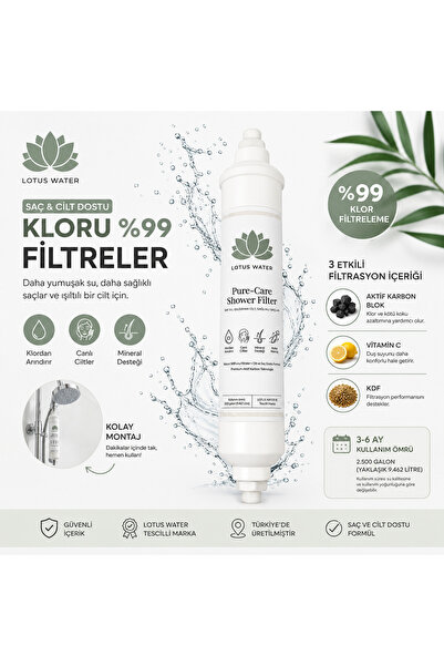Lotus Water Duş Filtresi Klor Giderici Aktif Karbon Vitamin C KDF Duş Suyu ve...