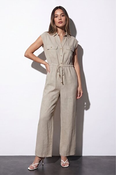 Quzu Linen Jumpsuit with Binding Details