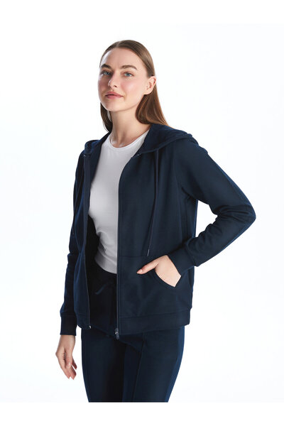 LC Waikiki Hooded Plain Long Sleeve Women's Zip-Up Sweatshirt