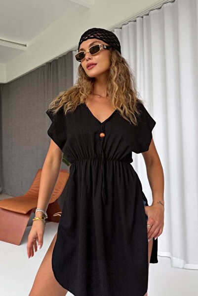 Mine Tan Butik Παρεό από τσαλακωμένο ύφασμα - Μαύρο