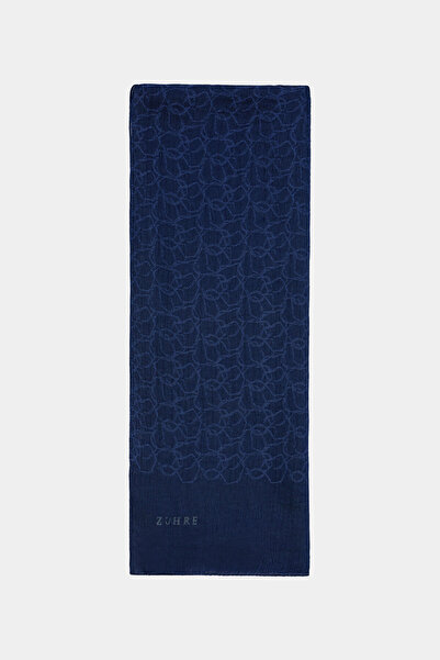 Zühre Soft Floral Patterned Navy Blue Shawl 0058