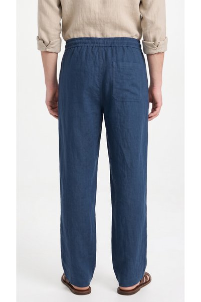 BADESSA Men's Navy Blue Comfortable Fit Linen Muslin Trousers Lightweight Casual Thin Fabric with Back Pockets