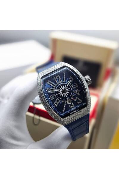 OEMS Frank Muller Vanguard Master - Luxury Zircon and Premium Leather - Blue