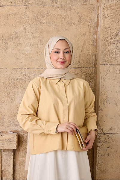 LOCCO Women's Small Stone Detailed Shirt Yellow