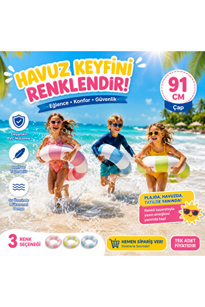 kosetoys Renkli Çizgili Şişme Deniz ve Havuz Simit 90 cm