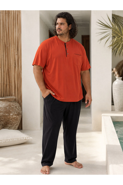 KLY طقم بنطلون وتي شيرت رجالي من القطن المودال مقاس كبير 3XL-6XL