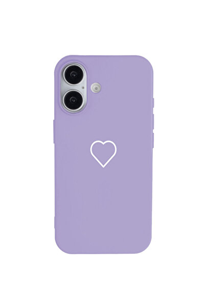 Casen iPhone 17 Lila Lansman Renkli Silikon Beyaz Kalp Desenli Kamera Korumal...