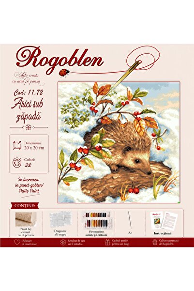 Rogoblen Hedgehog in the Snow sewing kit - gobelin set with canvas, black and...
