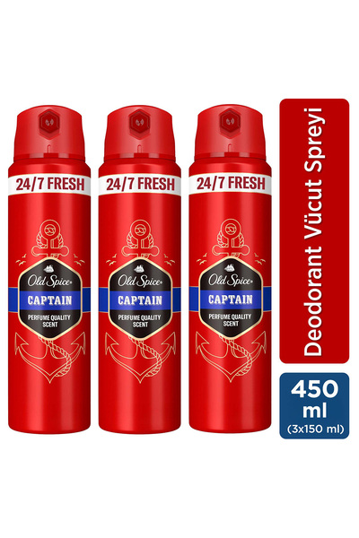 Old Spice Captain Erkek Sprey Vücut Deodorantı 150 ml x3