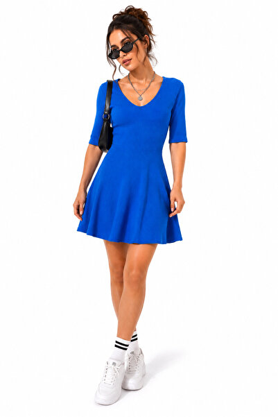 Diva Exclusive Fashion Electric blue fit & flare knitted short dress with plu...