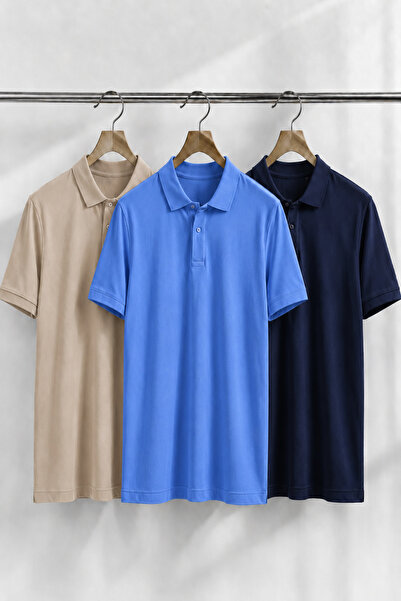 COMBİNE MİCHAİL Ανδρικό μπλουζάκι Trend Casual 3 τεμαχίων με λαιμόκοψη πόλο