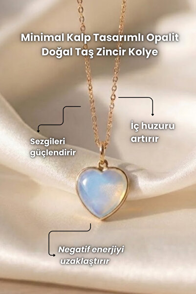 Elifsu Jewelry Minimal Heart Design Natural Stone Chain Necklace