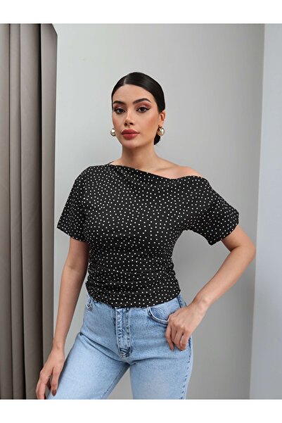 ESRAHELVACI One Shoulder Side Gathered Blouse