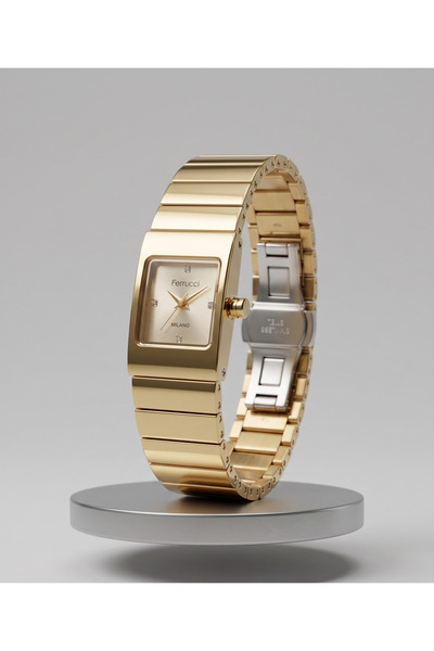 Ferrucci Milano Kadın Kol Saati 22mm Gold Renk Vintage Dikdörtgen Kasa Bilekl...