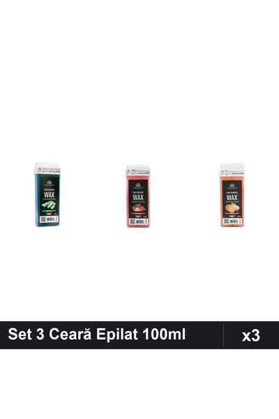 global fashion Set 3 Ceară Epilat 100ml - Aloe Vera, Căpșuni, Portocală - Uni...