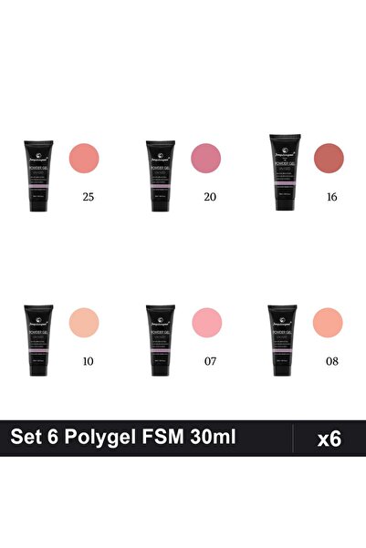 FSM Set 6 Polygel 30ml - Nr.07, Nr.08, Nr.10, Nr.16, Nr.20, Nr.25