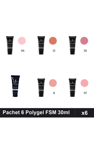 FSM Set 6 Polygel 30ml - Nr.06, Nr.13, Nr.20, Nr.17, Nr.11, Nr.07