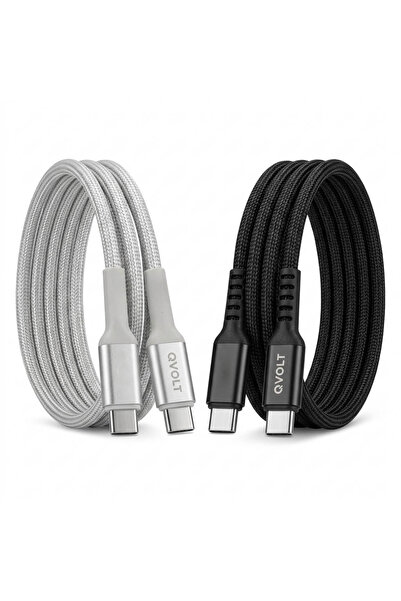 QVOLT USB-C към USB-C кабел за зареждане, 1м, 4977 - 1 брой, случаен цвят Бял...