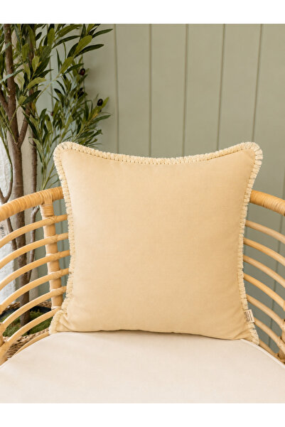 Decamor home Lale Series Tassel Detailed Beige Throw Pillow Cover 1 Piece