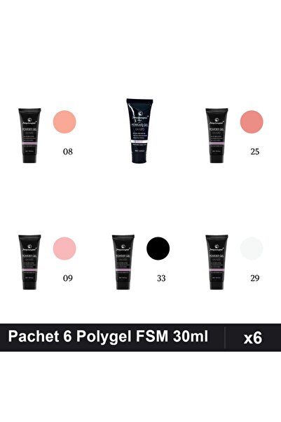 FSM Set 6 Polygel 30ml - Nr.08, Nr.17, Nr.25, Nr.09, Nr.33, Nr.29