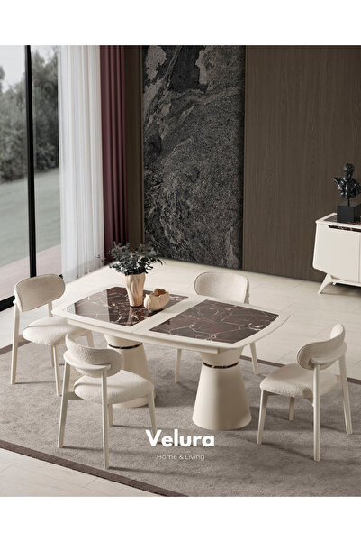 Velura Home & Living Balat Yemek Masası + 6 Sandalye