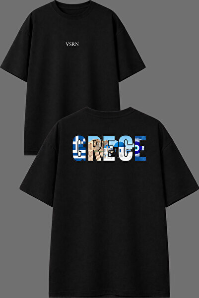 VSRN Nice Grece Design Front and Back Printed Black Oversize t Shirt