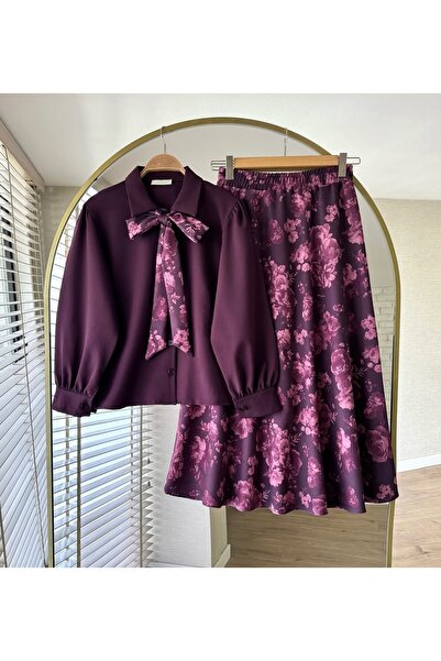 MODA VEDAT Women's Rose Patterned Skirt Suit -0580
