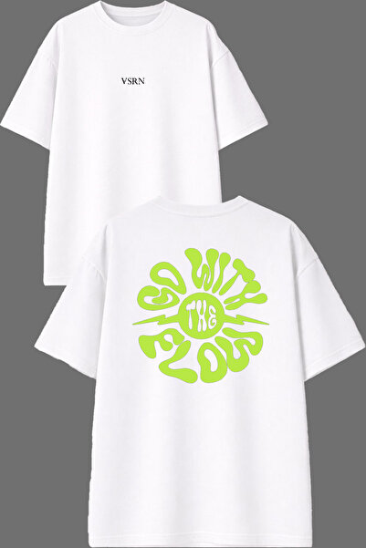VSRN Go with Design Front and Back Printed White Oversize T-Shirt