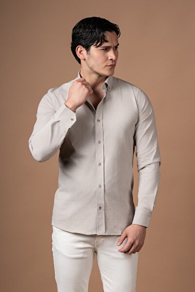 alenmeza Slimfit Self-Striped Collar Buttoned Lycra Summer Shirt
