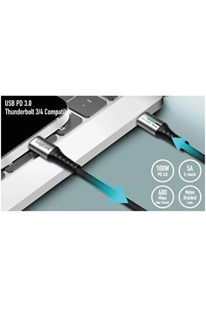 LogiLink CU0423 Cablu USB 2.0 tip C tată la tată 480 Mbps 100 W LED, cu învel...