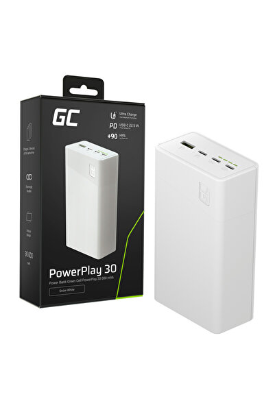Greencell Baterie externă 30 000mAh, 22.5W, 4 porturi, alb
