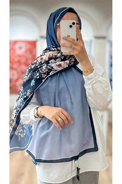 e.m ipek Floral Gradient Soft Shawl - Navy Blue