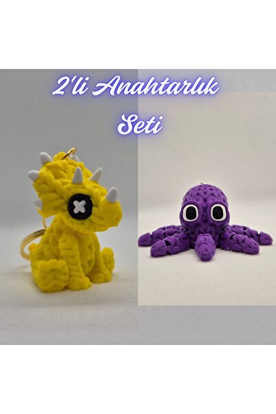 3DAtölyeMaker Yellow Knitted Pattern Triceratops and Purple Knitted Pattern O...