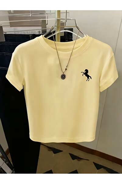Le Savu Belted Retro Horse Printed Crop Blouse