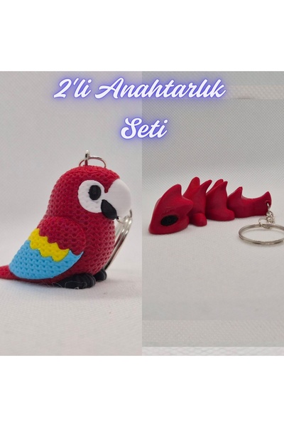 3DAtölyeMaker Fire Red Knitted Pattern Parrot and Fire Red Flexible Dragon Ke...