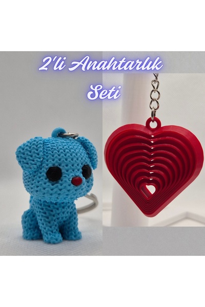 3DAtölyeMaker Light Blue Knitted Patterned Dog and Fire Engine Red Moving Hea...