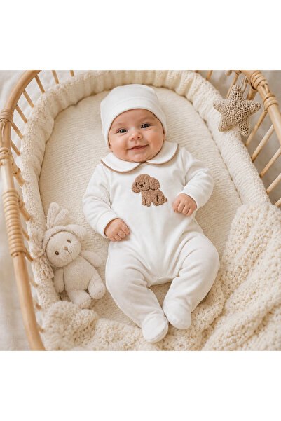 LisaLoom Poodle Embroidered Baby Boy Jumpsuit Hat Set |   0-3/3-6 Months 100%...