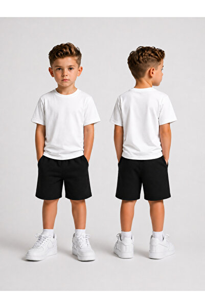 LORVEX Set tricou și pantaloni scurți pentru băieți, fără imprimeu, din bumba...