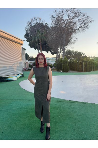 gülis Khaki Slit Dress