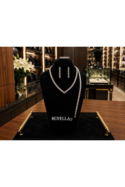 ROYELLA Zirkon taşli rodyum kaplama kolye küpe bilimliki yüzük şik setimiz