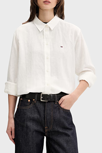 Tommy Jeans Logolu Keten ve Pamuk Karışımlı Uzun Kollu Gömlek GÖMLEK DW0DW222...
