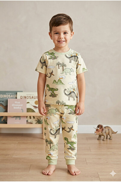 Baby Erkek Çocuk Dinozor Desenli Süprem Penye %100 Pamuklu İkili Pijama Takımı