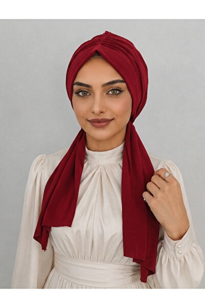 AHRAR tesettür Design Dubai Hijab Ready-To-Wear Bone Shawl Red
